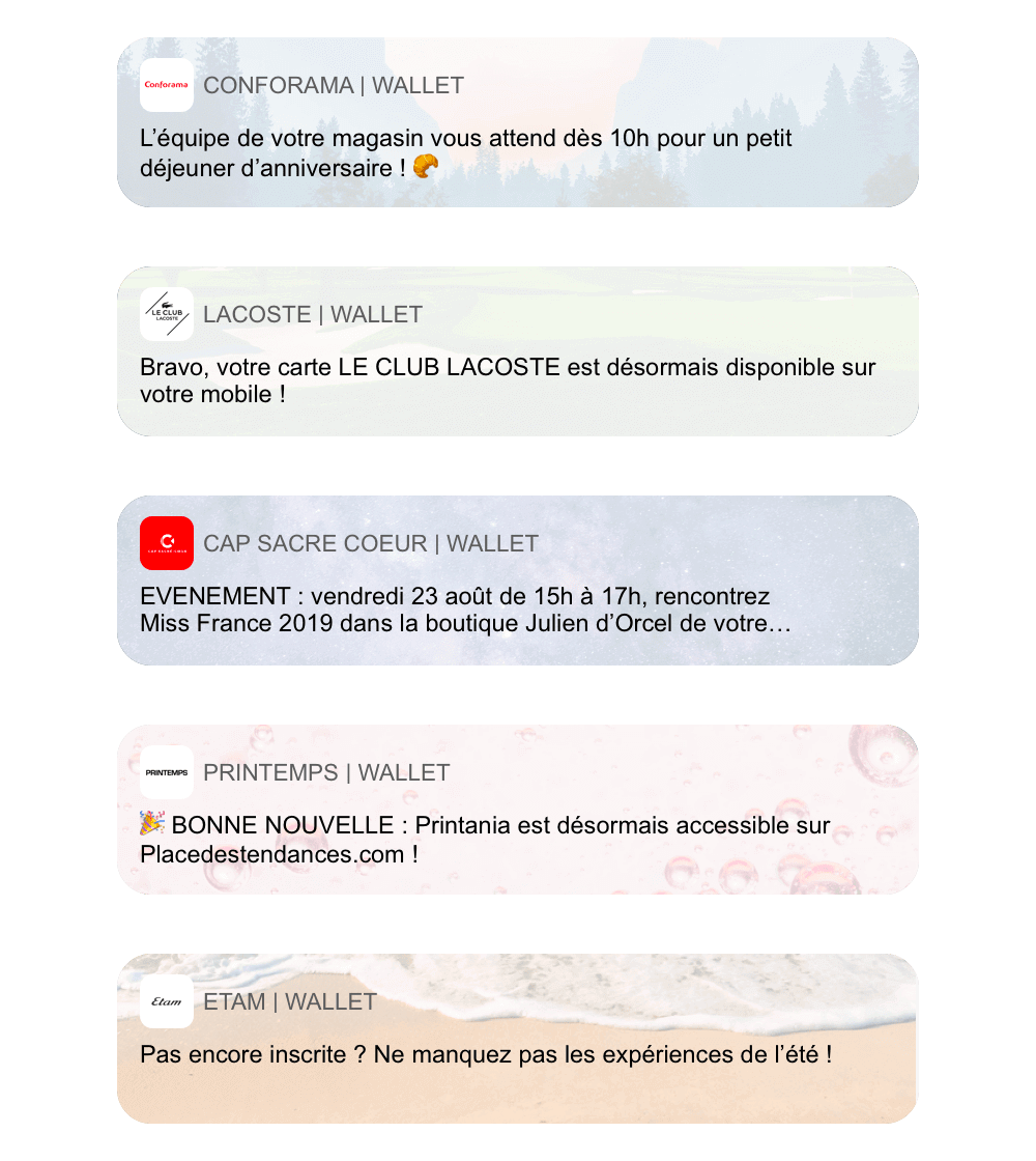 Exemple de notification push sur un smartphone utilisant le Wallet Mobile