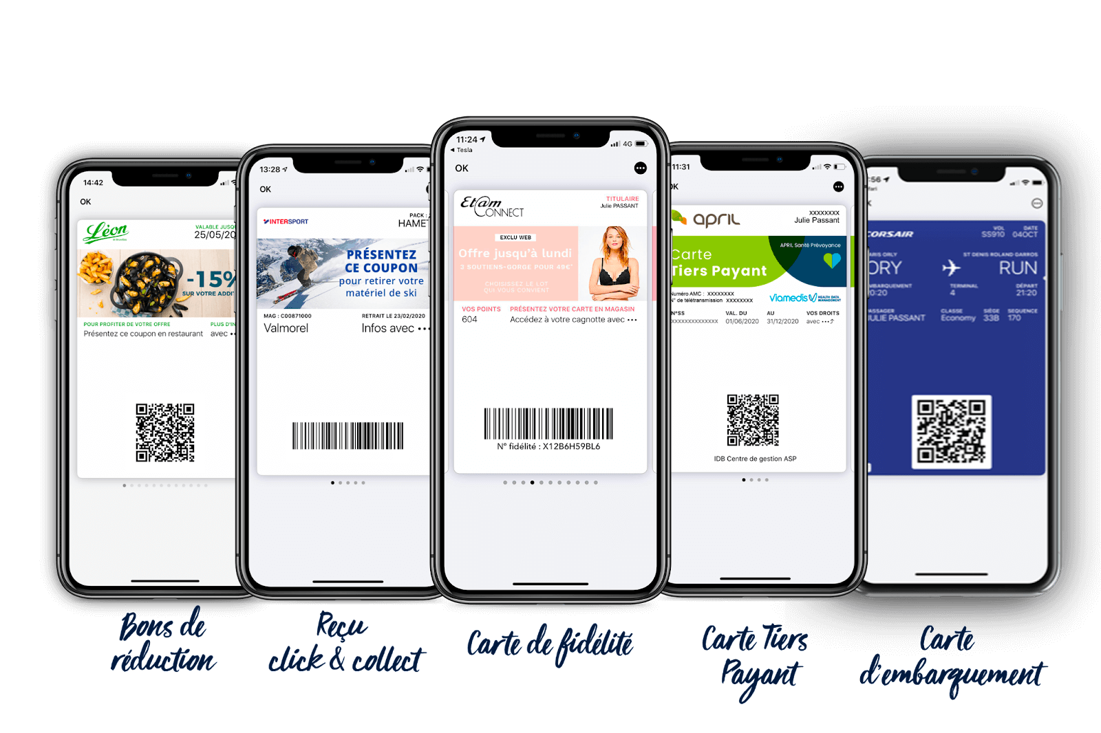 Différentes cartes dématérialisées dans le wallet mobile